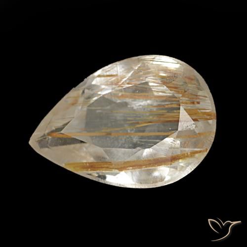 Topacio rutilado amarillo natural de 1,40 ct, en forma de pera, transparente