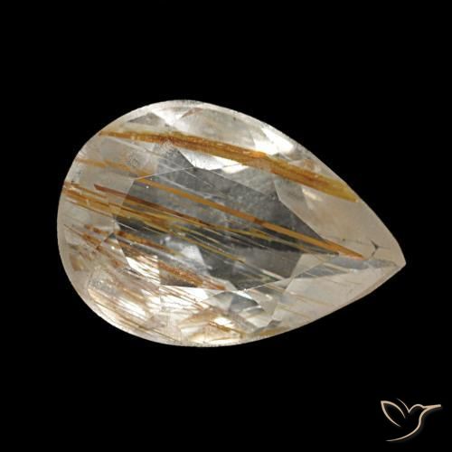 Topacio rutilado amarillo natural de 1,40 ct, en forma de pera, transparente