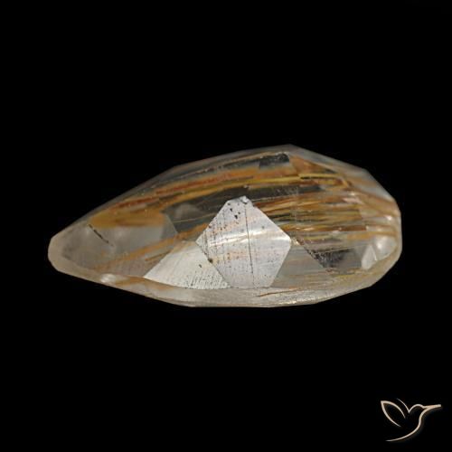 Topacio rutilado amarillo natural de 1,40 ct, en forma de pera, transparente