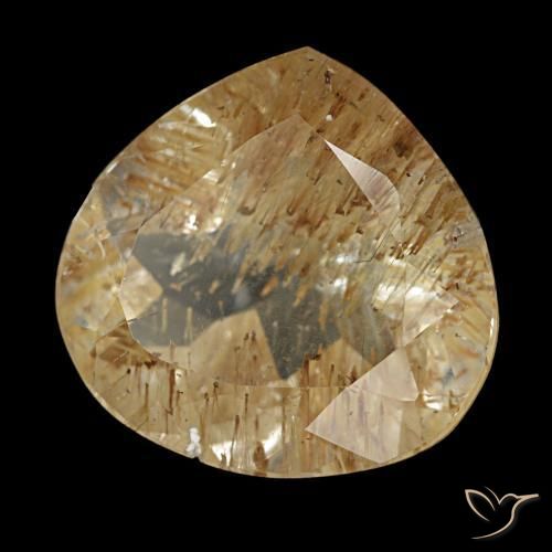 Topacio rutilado marrón leonado claro natural de 6,16 ct, en forma de pera, transparente