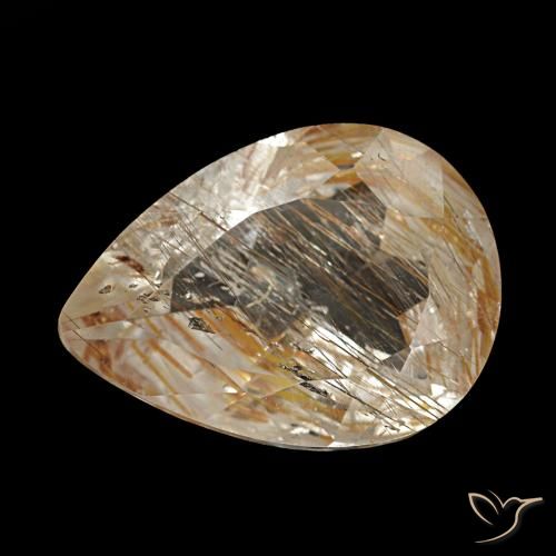 Topacio rutilado marrón natural de 2,80 ct, en forma de pera, transparente