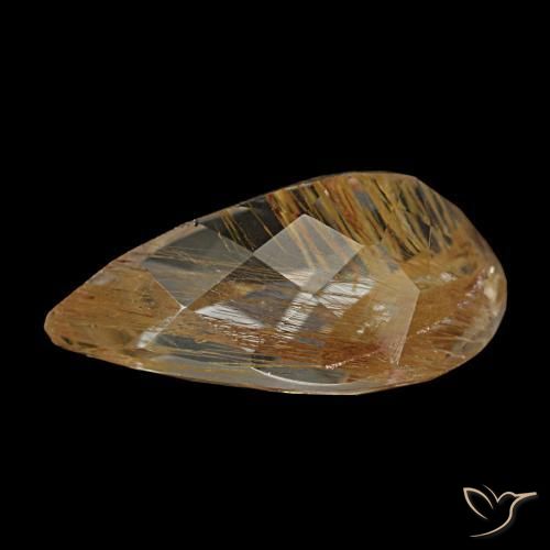 Topacio rutilado marrón natural de 3,47 ct, en forma de pera, transparente