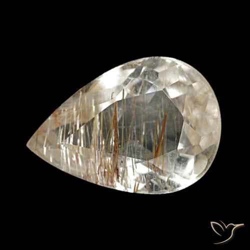 Topacio rutilado marrón natural de 1,97 ct, en forma de pera, transparente
