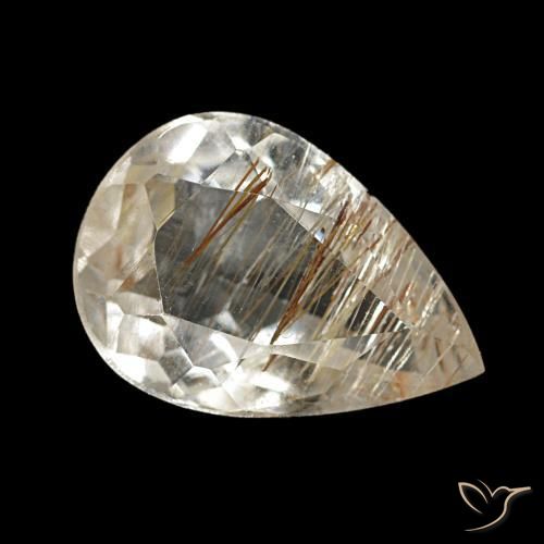 Topacio rutilado marrón natural de 1,97 ct, en forma de pera, transparente