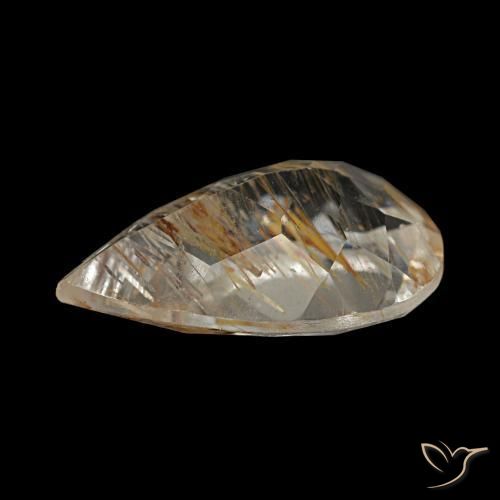 Topacio rutilado marrón natural de 1,97 ct, en forma de pera, transparente