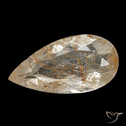 Topacio rutilado marrón natural de 1,95 ct, en forma de pera, transparente