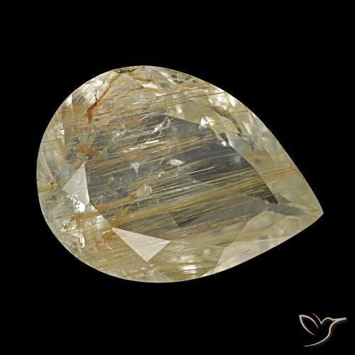 Topacio rutilado amarillo natural de 3,19 ct, en forma de pera, transparente