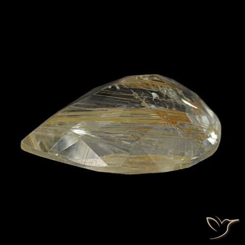 Topacio rutilado amarillo natural de 3,19 ct, en forma de pera, transparente