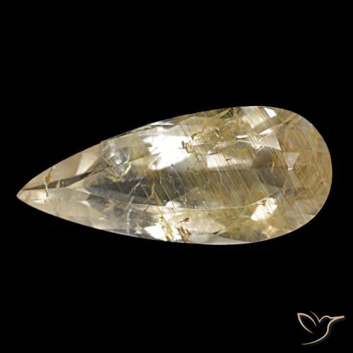 Topacio rutilado amarillo natural de 4,48 ct, en forma de pera, transparente
