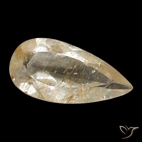 Topacio rutilado amarillo natural de 2,67 ct, en forma de pera, transparente