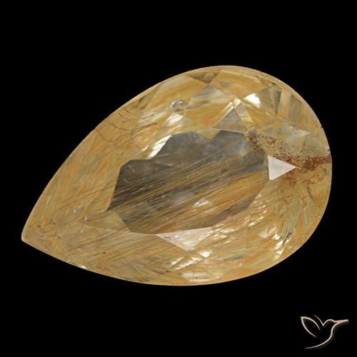 Topacio rutilado amarillo natural de 4,64 ct, en forma de pera, transparente
