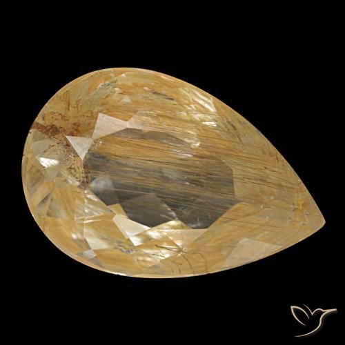 Topacio rutilado amarillo natural de 4,64 ct, en forma de pera, transparente