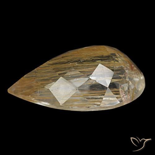 Topacio rutilado amarillo natural de 4,64 ct, en forma de pera, transparente