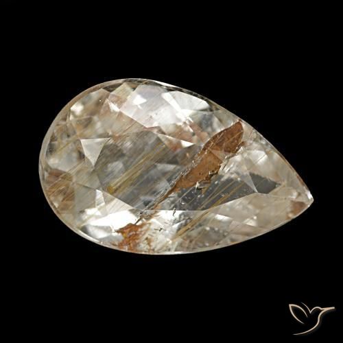 Topacio rutilado claro y bronce dorado natural de 2,60 ct, en forma de pera, transparente