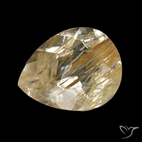 Topacio rutilado amarillo natural de 2,18 ct, en forma de pera, transparente