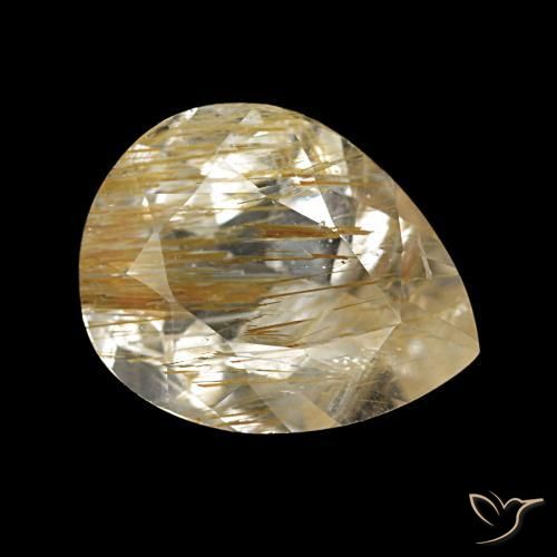 Topacio rutilado amarillo natural de 2,18 ct, en forma de pera, transparente