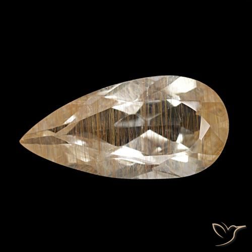Topacio rutilado marrón natural de 2,91 ct, en forma de pera, transparente