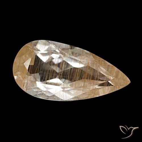 Topacio rutilado marrón natural de 2,91 ct, en forma de pera, transparente