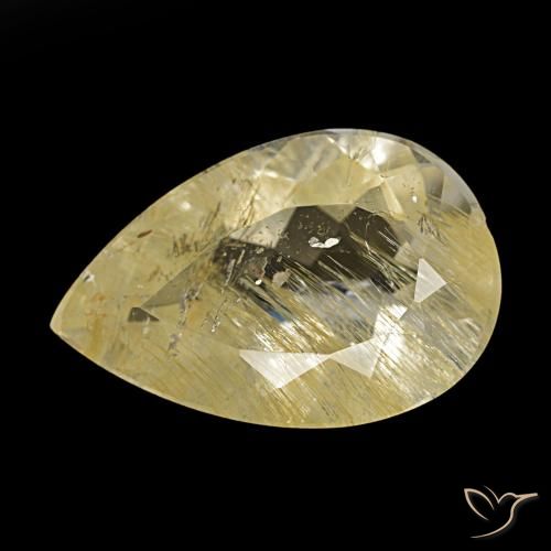 Topacio rutilado amarillo natural de 6,20 ct, en forma de pera, transparente