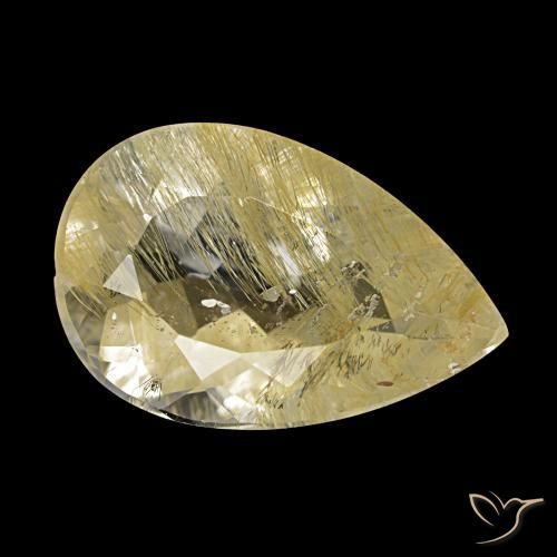Topacio rutilado amarillo natural de 6,20 ct, en forma de pera, transparente