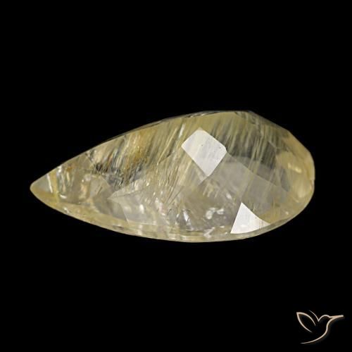 Topacio rutilado amarillo natural de 6,20 ct, en forma de pera, transparente