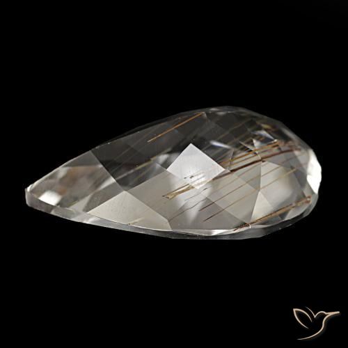 Topacio rutilado claro con marrón natural de 8,46 ct, en forma de pera, transparente