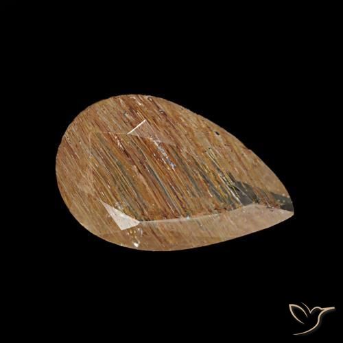 Topacio rutilado marrón natural de 1,15 ct, en forma de pera, transparente