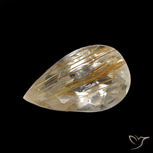 Topacio rutilado amarillo de 1,41 ct, en forma de pera, transparente