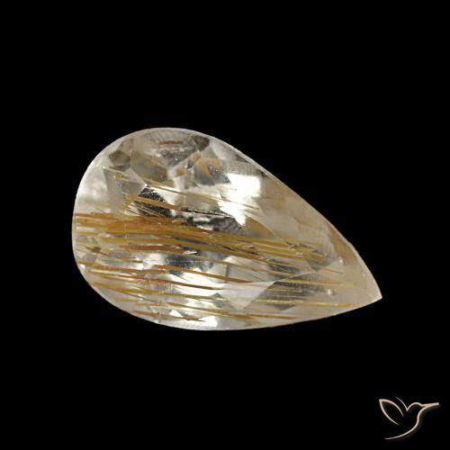 Topacio rutilado amarillo natural de 1,41 ct, en forma de pera, transparente