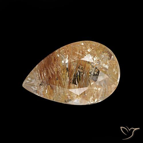 Topacio rutilado marrón natural de 1,20 ct, en forma de pera, transparente