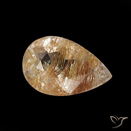 Topacio rutilado marrón natural de 1,20 ct, en forma de pera, transparente