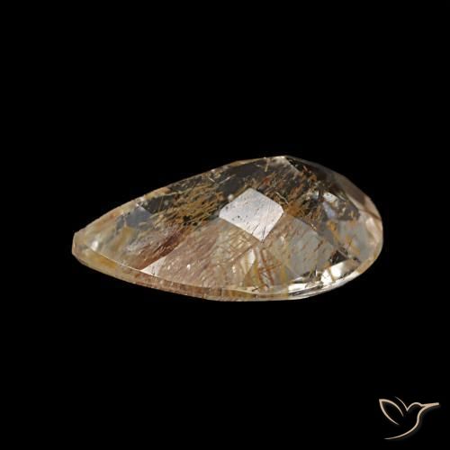 Topacio rutilado marrón natural de 1,20 ct, en forma de pera, transparente