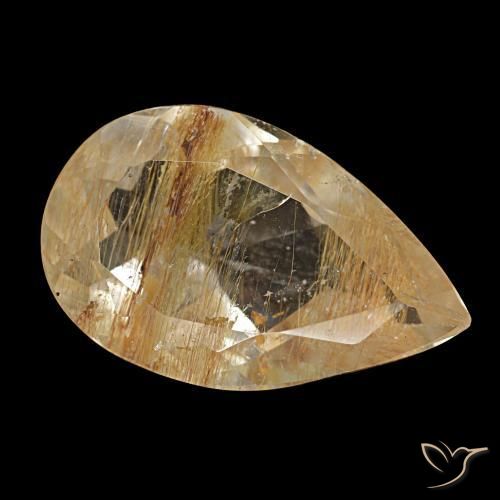 Topacio rutilado marrón natural de 5,25 ct, en forma de pera, transparente