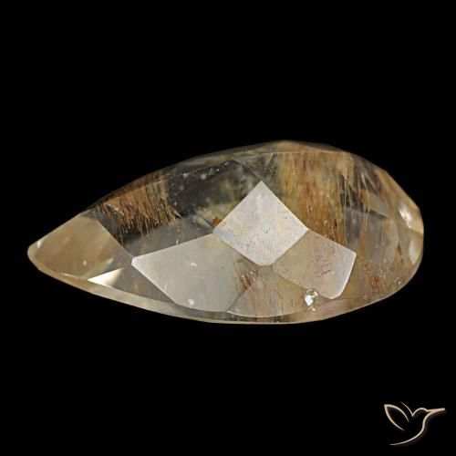Topacio rutilado marrón natural de 5,25 ct, en forma de pera, transparente
