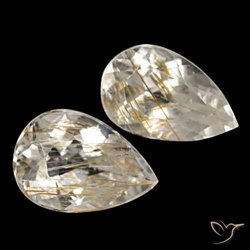 Gemas de topacio rutilado amarillo natural de 4,34 ct, en forma de pera, transparente