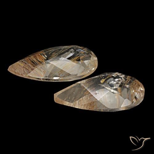 Gemas de topacio rutilado marrón natural de 3,26 ct, en forma de pera, transparente