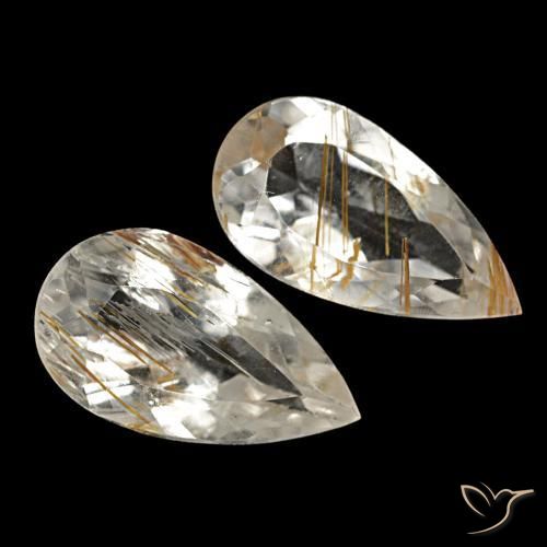Gemas de topacio rutilado amarillo natural de 4,03 ct, en forma de pera, transparente