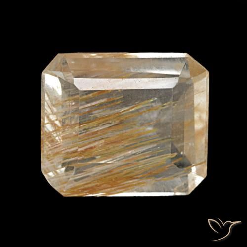 Topacio rutilado amarillo natural de 2,61 ct, corte esmeralda, transparente