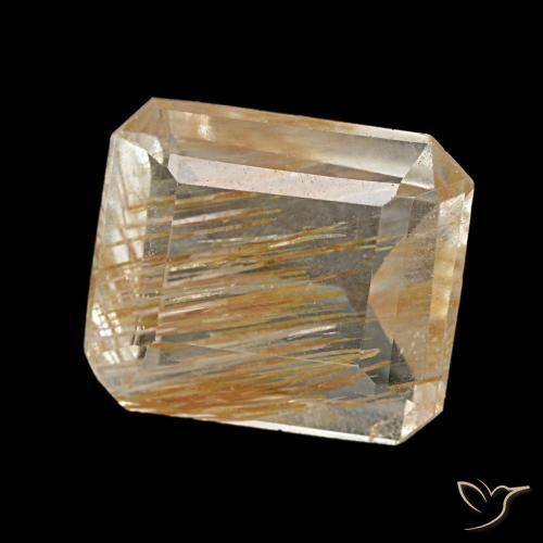 Topacio rutilado amarillo natural de 2,61 ct, corte esmeralda, transparente