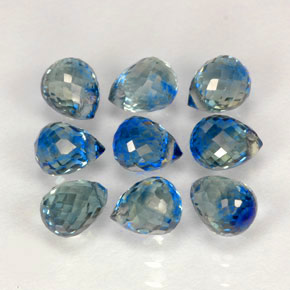 Gemas de zafiro azul natural de  ct, briolette, VVS-VS
