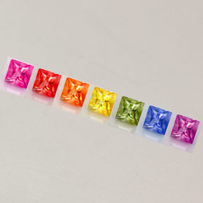 Gemas de zafiro multicolor natural de  ct, cuadrado, VVS-VS