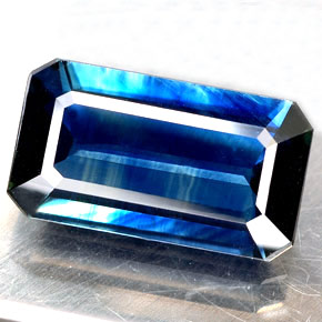 Zafiro azul natural de 4,64 ct, corte esmeralda, VS
