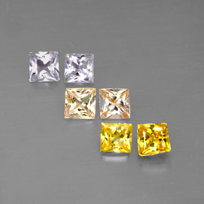 Gemas de zafiro multicolor natural de  ct, cuadrado, VVS-VS