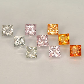 Gemas de zafiro multicolor natural de  ct, cuadrado, VVS