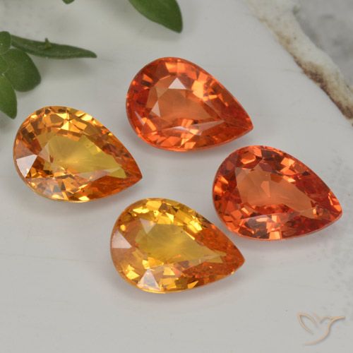 Gemas de zafiro naranja natural de 3,85 ct, en forma de pera, VVS-VS