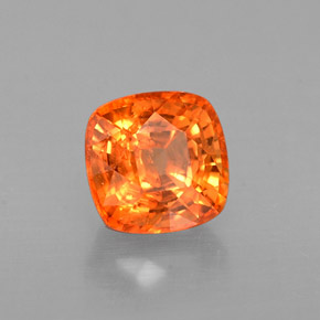 Zafiro naranja natural de 0,88 ct, corte cojín, VS