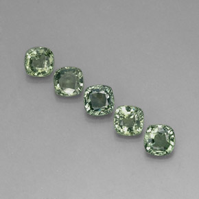Gemas de zafiro verde natural de  ct, corte cojín, VVS-VS