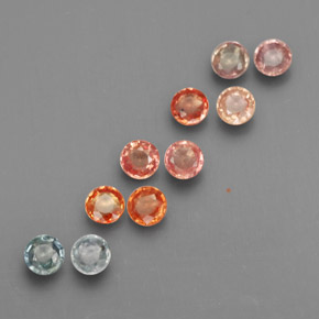 Gemas de zafiro multicolor natural de  ct, corte redondo, VS
