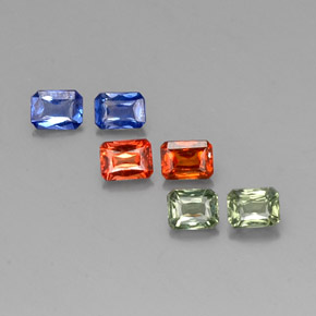 Gemas de zafiro multicolor natural de  ct, corte esmeralda, VVS-VS