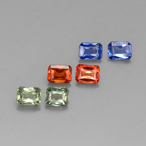 Gemas de zafiro multicolor natural de  ct, corte esmeralda, VVS-VS